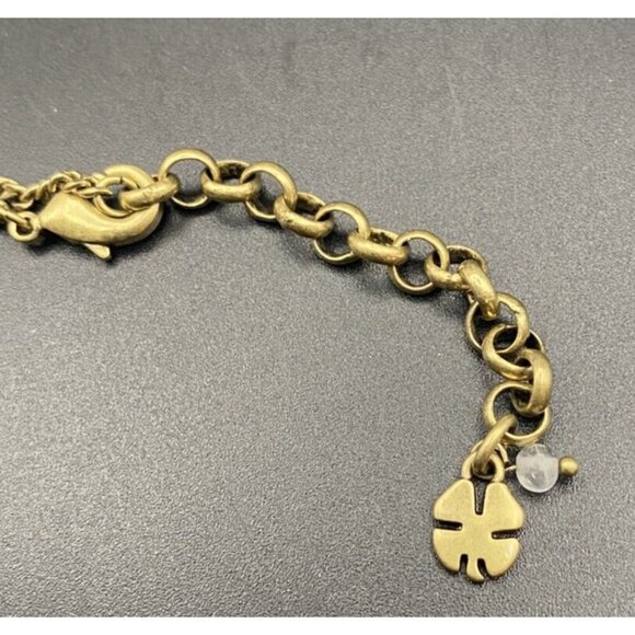 Lucky Brand Necklace Gold Tone Tribal Double Disk Crescent Faux Moon Stone 29+2" - Picture 5 of 8